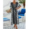 imageBsubseach Kaftan Dresses for Women Plus Size Swimsuit Cover Up Long Caftan Dress with Waist DrawstringBblack Geometric
