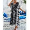 imageBsubseach Kaftan Dresses for Women Plus Size Swimsuit Cover Up Long Caftan Dress with Waist DrawstringBblack Geometric