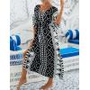 imageBsubseach Kaftan Dresses for Women Plus Size Swimsuit Cover Up Long Caftan Dress with Waist DrawstringBblack Geometric
