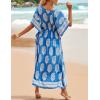 imageBsubseach Kaftan Dresses for Women Plus Size Swimsuit Cover Up Long Caftan Dress with Waist DrawstringBblue