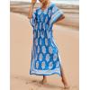 imageBsubseach Kaftan Dresses for Women Plus Size Swimsuit Cover Up Long Caftan Dress with Waist DrawstringBblue