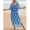 imageBsubseach Kaftan Dresses for Women Plus Size Swimsuit Cover Up Long Caftan Dress with Waist DrawstringBblue