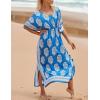 imageBsubseach Kaftan Dresses for Women Plus Size Swimsuit Cover Up Long Caftan Dress with Waist DrawstringBblue