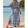 imageBsubseach Kaftan Dresses for Women Plus Size Swimsuit Cover Up Long Caftan Dress with Waist DrawstringBblue White