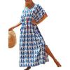 imageBsubseach Kaftan Dresses for Women Plus Size Swimsuit Cover Up Long Caftan Dress with Waist DrawstringBblue White
