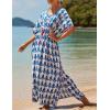 imageBsubseach Kaftan Dresses for Women Plus Size Swimsuit Cover Up Long Caftan Dress with Waist DrawstringBblue White