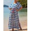 imageBsubseach Kaftan Dresses for Women Plus Size Swimsuit Cover Up Long Caftan Dress with Waist DrawstringBblue White