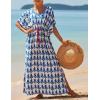 imageBsubseach Kaftan Dresses for Women Plus Size Swimsuit Cover Up Long Caftan Dress with Waist DrawstringBblue White