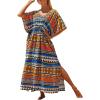 imageBsubseach Kaftan Dresses for Women Plus Size Swimsuit Cover Up Long Caftan Dress with Waist DrawstringBcolorful