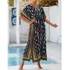 imageBsubseach Kaftan Dresses for Women Plus Size Swimsuit Cover Up Long Caftan Dress with Waist DrawstringBlack Green