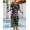 imageBsubseach Kaftan Dresses for Women Plus Size Swimsuit Cover Up Long Caftan Dress with Waist DrawstringBlack Green