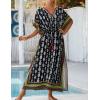 imageBsubseach Kaftan Dresses for Women Plus Size Swimsuit Cover Up Long Caftan Dress with Waist DrawstringBlack Green