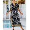 imageBsubseach Kaftan Dresses for Women Plus Size Swimsuit Cover Up Long Caftan Dress with Waist DrawstringBlack Green