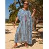 imageBsubseach Kaftan Dresses for Women Plus Size Swimsuit Cover Up Long Caftan Dress with Waist DrawstringBlue Stripe