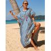 imageBsubseach Kaftan Dresses for Women Plus Size Swimsuit Cover Up Long Caftan Dress with Waist DrawstringBlue Stripe