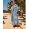 imageBsubseach Kaftan Dresses for Women Plus Size Swimsuit Cover Up Long Caftan Dress with Waist DrawstringBlue Stripe