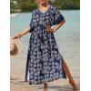 imageBsubseach Kaftan Dresses for Women Plus Size Swimsuit Cover Up Long Caftan Dress with Waist DrawstringBtriangle Print