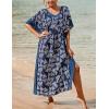 imageBsubseach Kaftan Dresses for Women Plus Size Swimsuit Cover Up Long Caftan Dress with Waist DrawstringBtriangle Print