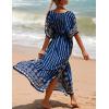 imageBsubseach Kaftan Dresses for Women Plus Size Swimsuit Cover Up Long Caftan Dress with Waist DrawstringBwavy Stripes
