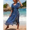 imageBsubseach Kaftan Dresses for Women Plus Size Swimsuit Cover Up Long Caftan Dress with Waist DrawstringBwavy Stripes