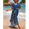imageBsubseach Kaftan Dresses for Women Plus Size Swimsuit Cover Up Long Caftan Dress with Waist DrawstringBwavy Stripes