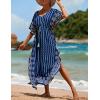 imageBsubseach Kaftan Dresses for Women Plus Size Swimsuit Cover Up Long Caftan Dress with Waist DrawstringBwavy Stripes