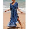 imageBsubseach Kaftan Dresses for Women Plus Size Swimsuit Cover Up Long Caftan Dress with Waist DrawstringBwavy Stripes