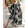 imageBsubseach Kaftan Dresses for Women Plus Size Swimsuit Cover Up V Neck Caftan Beach Dress LoungewearDblack Leaves