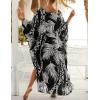 imageBsubseach Kaftan Dresses for Women Plus Size Swimsuit Cover Up V Neck Caftan Beach Dress LoungewearDblack Leaves