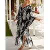 imageBsubseach Kaftan Dresses for Women Plus Size Swimsuit Cover Up V Neck Caftan Beach Dress LoungewearDblack Leaves