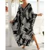 imageBsubseach Kaftan Dresses for Women Plus Size Swimsuit Cover Up V Neck Caftan Beach Dress LoungewearDblack Leaves