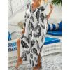 imageBsubseach Kaftan Dresses for Women Plus Size Swimsuit Cover Up V Neck Caftan Beach Dress LoungewearDblack Leaves Print