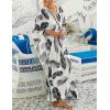 imageBsubseach Kaftan Dresses for Women Plus Size Swimsuit Cover Up V Neck Caftan Beach Dress LoungewearDblack Leaves Print