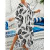 imageBsubseach Kaftan Dresses for Women Plus Size Swimsuit Cover Up V Neck Caftan Beach Dress LoungewearDblack Leaves Print