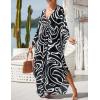 imageBsubseach Kaftan Dresses for Women Plus Size Swimsuit Cover Up V Neck Caftan Beach Dress LoungewearDblack White Arc