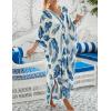 imageBsubseach Kaftan Dresses for Women Plus Size Swimsuit Cover Up V Neck Caftan Beach Dress LoungewearDblue Leaves