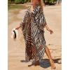 imageBsubseach Kaftan Dresses for Women Plus Size Swimsuit Cover Up V Neck Caftan Beach Dress LoungewearDbrown Zebra