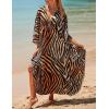 imageBsubseach Kaftan Dresses for Women Plus Size Swimsuit Cover Up V Neck Caftan Beach Dress LoungewearDbrown Zebra