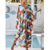 imageBsubseach Kaftan Dresses for Women Plus Size Swimsuit Cover Up V Neck Caftan Beach Dress LoungewearDcolored Geometry