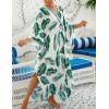 imageBsubseach Kaftan Dresses for Women Plus Size Swimsuit Cover Up V Neck Caftan Beach Dress LoungewearDgreen Leaves Print