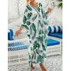 imageBsubseach Kaftan Dresses for Women Plus Size Swimsuit Cover Up V Neck Caftan Beach Dress LoungewearDgreen Leaves Print