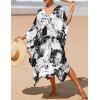 imageBsubseach Kaftan Dresses for Women Plus Size Swimsuit Cover Up V Neck Caftan Beach Dress LoungewearDink Print