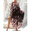 imageBsubseach Kaftan Dresses for Women Plus Size Swimsuit Cover Up V Neck Caftan Beach Dress LoungewearDred Black Flowers