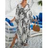 imageBsubseach Kaftan Dresses for Women Plus Size Swimsuit Cover Up V Neck Caftan Beach Dress LoungewearDwhite Leaves