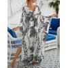 imageBsubseach Kaftan Dresses for Women Plus Size Swimsuit Cover Up V Neck Caftan Beach Dress LoungewearDwhite Leaves