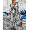 imageBsubseach Kaftan Dresses for Women Plus Size Swimsuit Cover Up V Neck Caftan Beach Dress LoungewearDwhite Leaves