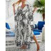 imageBsubseach Kaftan Dresses for Women Plus Size Swimsuit Cover Up V Neck Caftan Beach Dress LoungewearDwhite Leaves