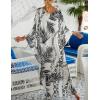 imageBsubseach Kaftan Dresses for Women Plus Size Swimsuit Cover Up V Neck Caftan Beach Dress LoungewearDwhite Leaves