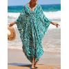 imageBsubseach Kaftan Dresses for Women Plus Size Swimsuit Cover Up V Neck Caftan Beach Dress LoungewearDzebra Green