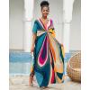 imageBsubseach Kaftan Dresses for Women V Neck Batwing Sleeve Plus Size Caftans Swimwear Coverups Maxi Beach DressesBlue Geometry